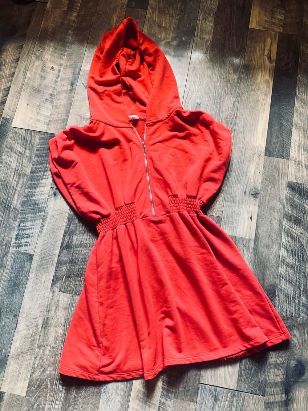 Anthropology, daily practice, Red/orange  Hooded Zip Front Dress